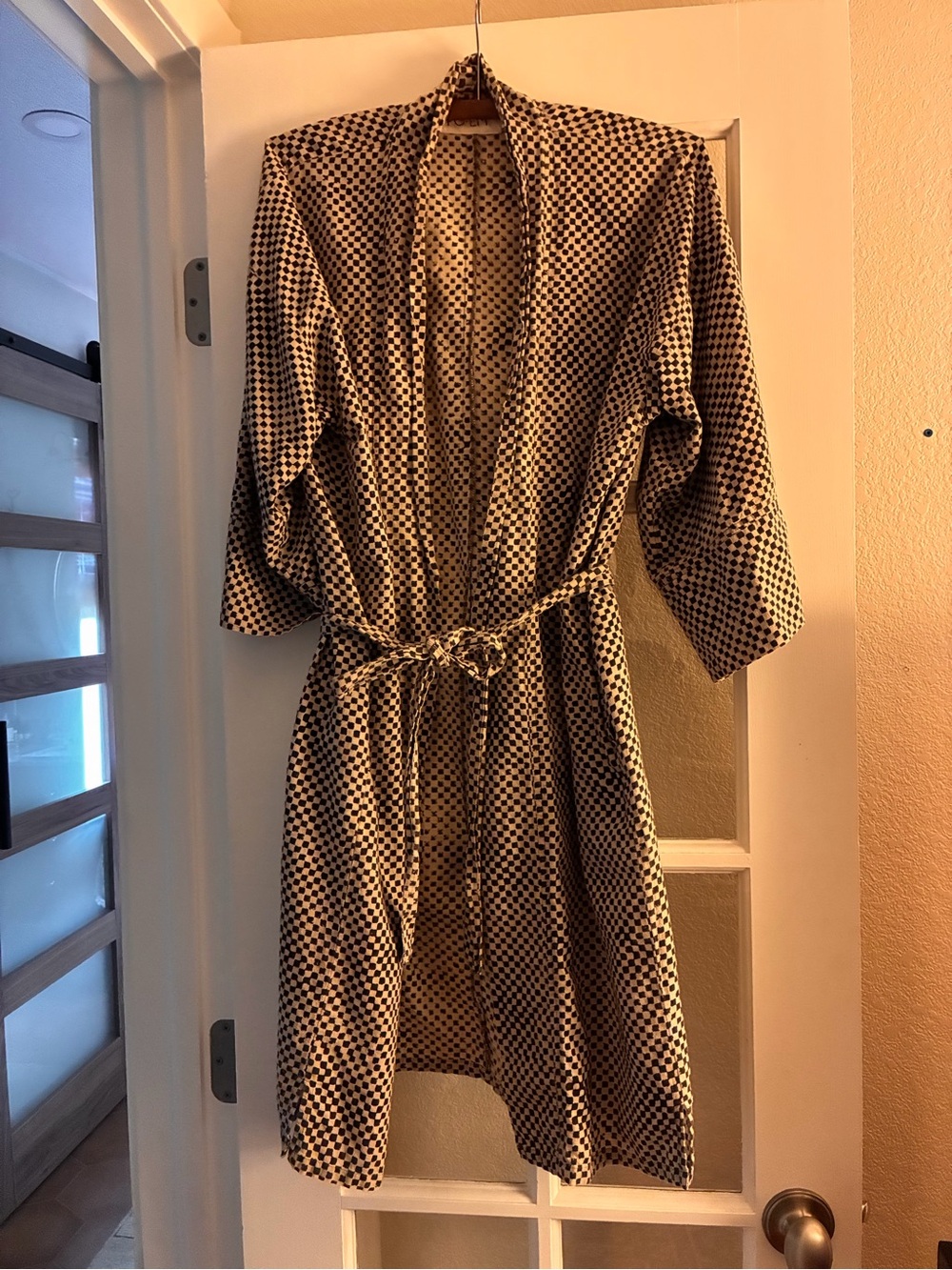 *RARE* PO-EM handwoven cotton block print checkered robe XS